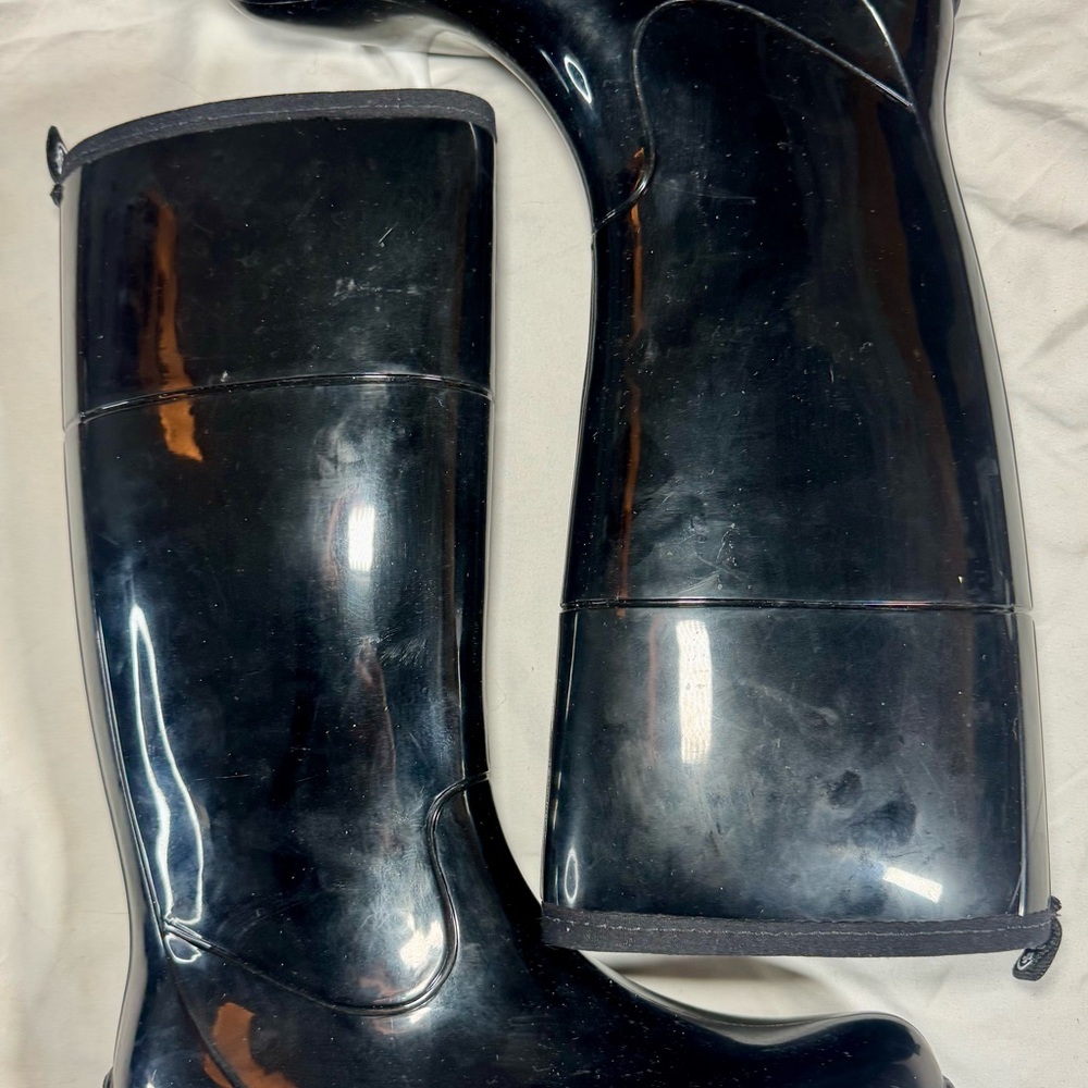 KAMIK Rubber Rain Boots Wellies Black & Beige Houndstooth SZ  8